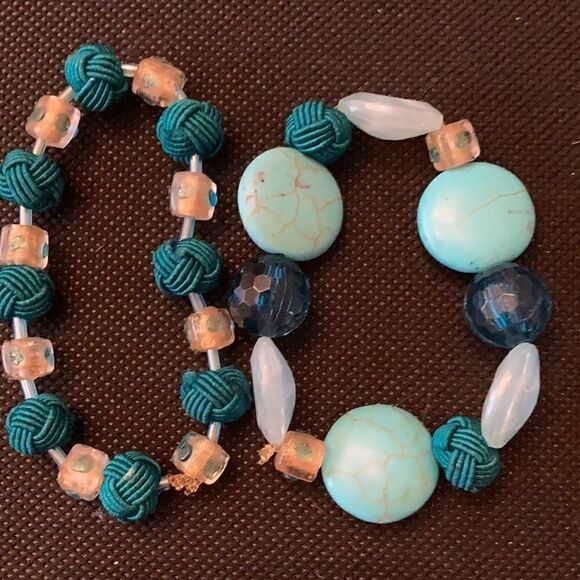 NWT Angelas Designs two boho handmade Turquoise beaded stretchy bracelets - Picture 2 of 4